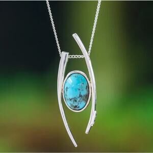 NEW - Silver Necklace Turquoise Pendant, BOHO Jewelry